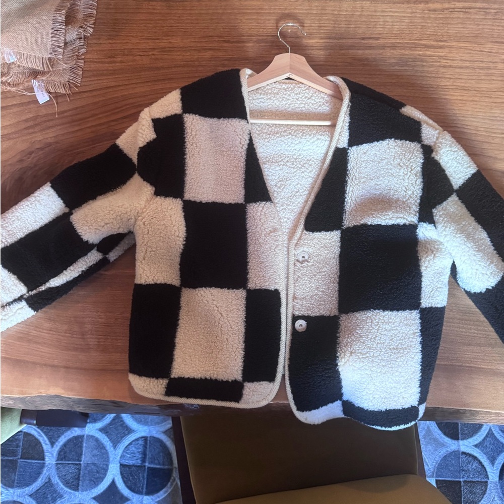 Source Unknown Checkered Sherling Coat - image 1